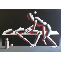 Mark Kostabi, Two Cavity Fighters, Oil on Canvas "Two Cavity Fighters" Signed and dated 1987 lower center