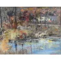 Bogdanovic Bogomir, Woodduck Pond., Oil on Board "Woodduck Pond." Signed lower right