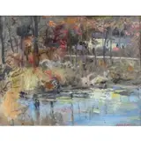 Bogdanovic Bogomir, Woodduck Pond., Oil on Board "Woodduck Pond." Signed lower right