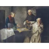Raffaele Frigerio, Raffaele Frigerio, Italian, 19th/20th C. From a Vermillion, OH collector, Oil on Canvas of Two Monks and a Woman Cooking