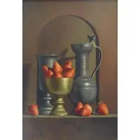 Loran Speck, Strawberries and Beaker, Oil/Board Still Life