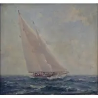 Lars Thorsen, Lars Thorsen, Norwegian-American, active in Connecticut, 1877 - 1952, Oil on Canvas of Sailboat