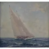 Lars Thorsen, Lars Thorsen, Norwegian-American, active in Connecticut, 1877 - 1952, Oil on Canvas of Sailboat