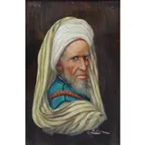 Emile Marin, ??mile Marin, French, 1876 - 1940, Oil on Panel Orientalist Portrait of a Man