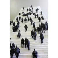 Rafael Scorbiac, Contemporary Terracotta Grouping of People on a Stairway, 4 additional figures glued to rear interior of sculpture