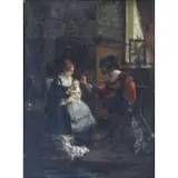 Emiel Seeldrayers, Interior Family Scene, Oil on Panel