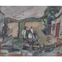 Ilya Schor, Ilya Schor, Polish/Juadic, 1904 - 1961, Gouache on Board of a Jewish Man with Horse