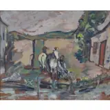 Ilya Schor, Ilya Schor, Polish/Juadic, 1904 - 1961, Gouache on Board of a Jewish Man with Horse
