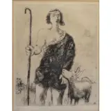 Marc Chagall, The Young Shepherd., Etching "The Young Shepherd." Unsigned
