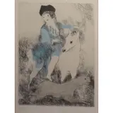 Marie Laurencin, La Promenade Ã Cheval., Etching "La Promenade Ã Cheval." Color etching and aquatint