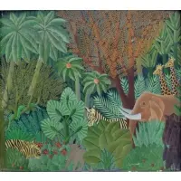 Jean-Robert Philippe-Auguste, Jean-Robert Philippe-Auguste, Haitian, 20th century, Oil/Masonite of Jungle Animals