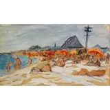 Bernard Gussow, Ocean Grove, 1938 Watercolor "Ocean Grove" Beach Scene