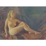 Aldo Giordani, Aldo Giordani, Italian, 20th C. Dimensions: 26" high x 36" wide, Oil on Canvas of a Blonde Nude