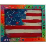 Peter Max, American Flag with Heart in Artist's frame