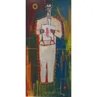 Michael Lotenero, Lafond Gallery, Pittsburgh, PA label verso, Modernist Oil on Canvas of an Oilman