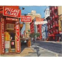 Village Cigars. by Kathleen Piunti, Watercolor "Village Cigars." Chistopher Street, New York scene, sold Feb 2013