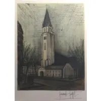 Untitled by Bernard Buffet, Lithograph of a Church, sold Feb 2013