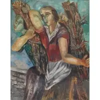 Valentine Prax, Untitled, Oil on Canvas of Wood Gatherers