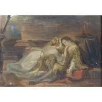 Mihály Munkácsy, Possibly a study for a larger work, 19th C. Allegorical Oil on Canvas of Figures