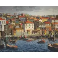 Jack Prudnik, Jack Prudnik, American, b, Oil on Canvas of a Coastal Town