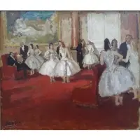 Jean Cosson, Le Foyer de la Danse., Oil on Panel "Le Foyer de la Danse." Signed lower left