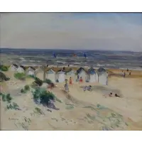 Gaston Sebire, Plage du Calvados., Oil on Canvas "Plage du Calvados." Signed lower left