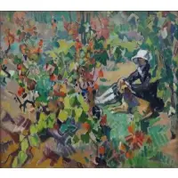 Andrew Claudot, Dans La Vigne (Le Matin)., Oil on Canvas "Dans La Vigne (Le Matin)." Signed lower right