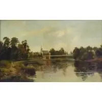 Frederick Hines, The Great Marlow on the Thames., Oil on Canvas "The Great Marlow on the Thames." Signed lower right