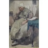 Walter Langley, The Sunset of Life., Watercolor "The Sunset of Life." Signed lower right
