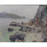 Louis Rittter, Capri., Oil on Canvas of a Rocky Coast "Capri." Signed, dated 89 and titled lower right