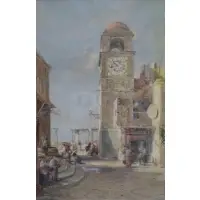 Propser Louis Senat, Capri Street Scene., W/C and Gouache