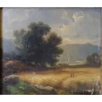 George Inness, George Inness, American, 1825 - 1894, Oil/Canvas on Board Landscape with Figures