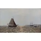 George J Hoffmann, Georges Johannes Hoffmann, Dutch, 1833 - 1873, Oil on Canvas of Boat at Dutch Harbor