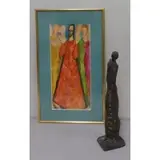 Lluis M. Saumells Panadés, Untitled, 2 Works - a Bronze & a W/C. Bronze figure - signed on base, 21" high, good condition