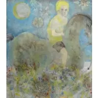 Regi Klein, Watercolor, pencil and gouache, Mixed Media/Paper Boy on Horse Back