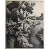 Down the River. by Thomas Hart Benton, Lithograph "Down the River." Pencil signed lower right, sold Dec 2012