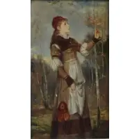 Richard Eisermann, Untitled, 19th C. Oil on Panel of Girl Among Birch Trees