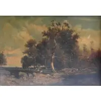 Nicholas Briganti, Logging Camp., Oil on Canvas "Logging Camp." Signed lower right
