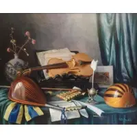 Walter Benoldi, O/C Still Life with Instruments
