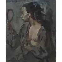 Gianni Vagnetti, Ragazza Con Specchio., 1944 Oil on Canvas "Ragazza Con Specchio." Signed and dated upper left