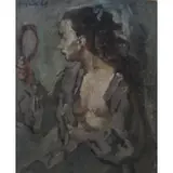 Gianni Vagnetti, Ragazza Con Specchio., 1944 Oil on Canvas "Ragazza Con Specchio." Signed and dated upper left