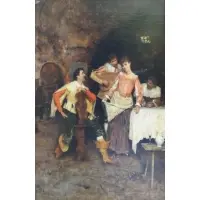 Federico Andreotti, Tavern Scene with Serenading Cavaliers, Oil on Canvas