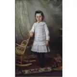 George N Bowers, George Newell Bowers, American, 1849 - 1909, Large Oil on Canvas Portrait of a Child
