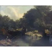 E.C Wilton, O/C Landscape with Fishermen