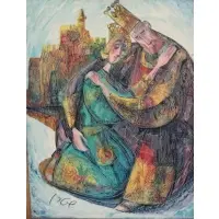 Yossi Stern, Yossi Stern, Hungarian, 1923-1992, Holocaust survivor active in Israel, Judaic Oil/Canvas of King and Queen