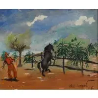 Phillip Evergood, Cowboy & Mustang., Oil on Canvas/Board