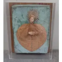 Joan Hall, The Virgin., Mixed Media Sculpture "The Virgin." In acrylic box with wood backing