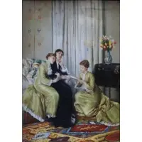 Riesberg, , Richard, Oil on Panel of 3 Women Reading a Letter