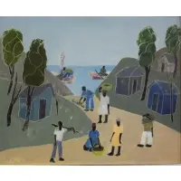 Haitian Village by Nicolas Dreux, Tempera on Board, sold Nov 2012