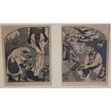 Helen West Heller, Corn Husking, 2 Woodcuts